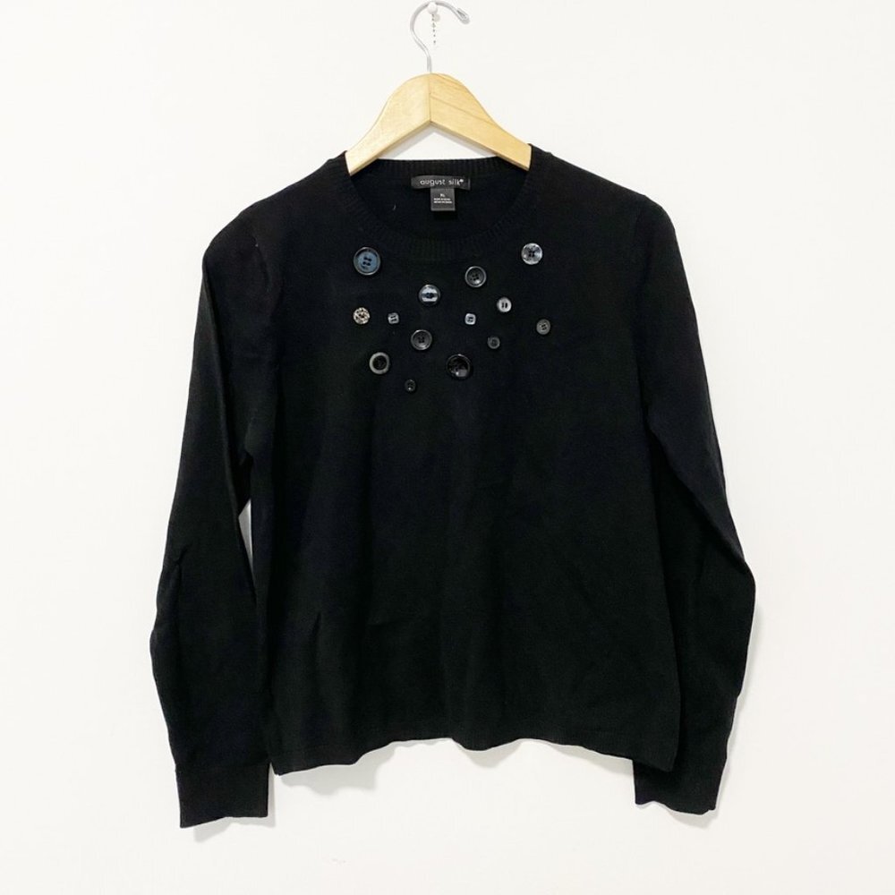 August Silk Black Button Sweater Size XL